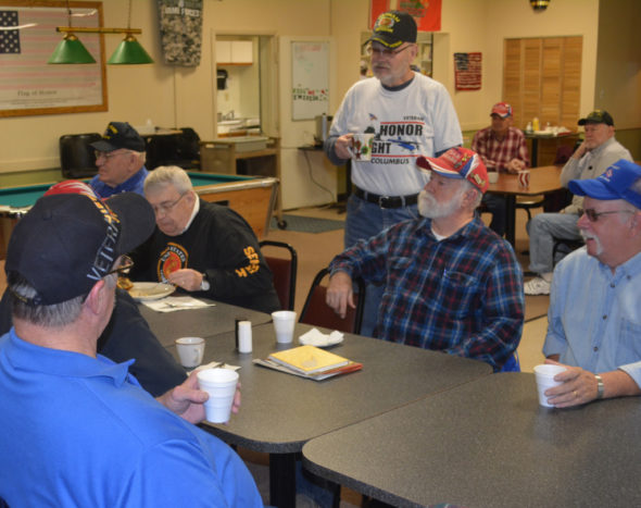 Members of the Coshocton County Vietnam Veterans group wrap up breakfast before starting their business meeting on March 11 at the American Legion Post 65 on Main Street. The Legion offered to let the group use their building for meetings since they were currently meeting at a local restaurant. Josie Sellers | Beacon