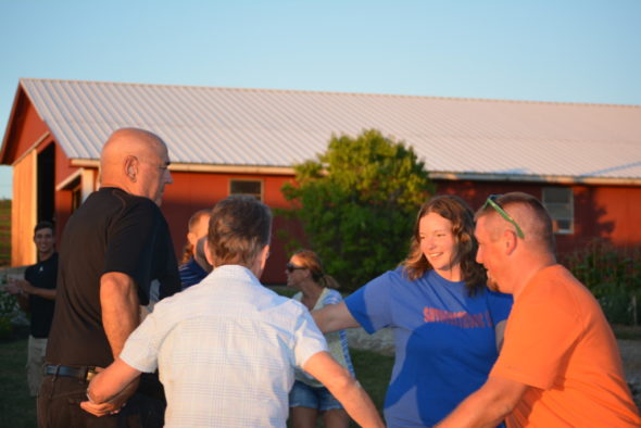 Larry and Sally Leindecker take a spin around the dance floor with Stephanie and Pat Snyder at the Leindecker’s home on Aug. 6. The Leindecker’s have held a square dance at their home for 25 years. Josie Sellers | Beacon