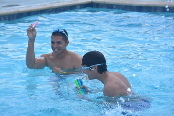 These brothers from Texas share a laugh while enjoying the new pool at the Coshocton KOA Campground. Josie Sellers | Beacon